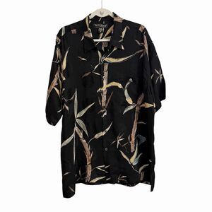 Tori Richard Camp Shirt Mens 2XL Black Silk Bamboo Hawaiian Button Up Tropical